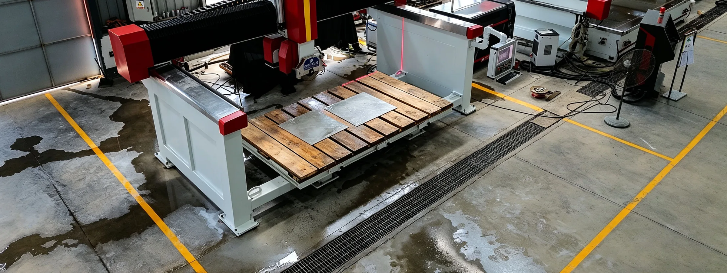 Rich 5-axis bridge saw with waterjet head in the Foshan assembly hall