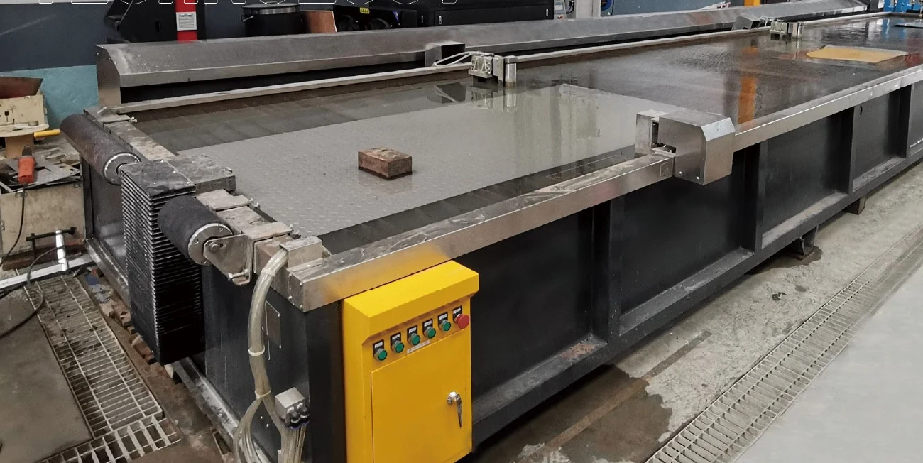 Rich jumbo large-format waterjet cutting table on the factory floor